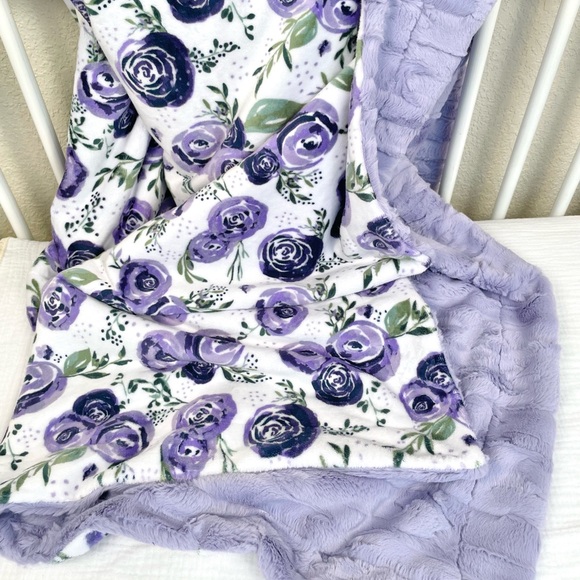 Lavender Floral Baby/ Toddler Minky Blanket - Picture 4 of 4